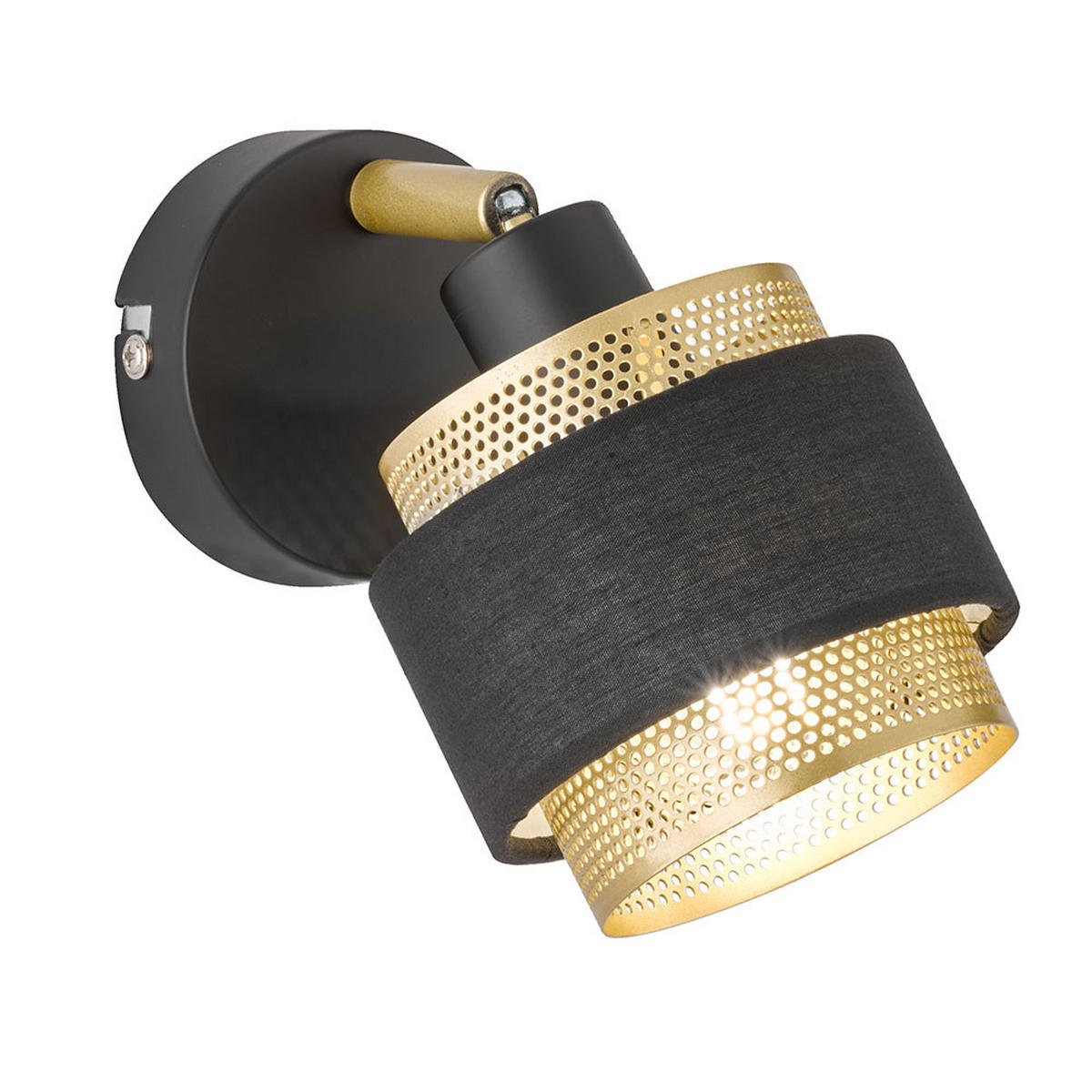 WANDLEUCHTE Stahl Textil Schwarz Gold 2er Set - Schwarz, Metall (18.5/13/10cm)