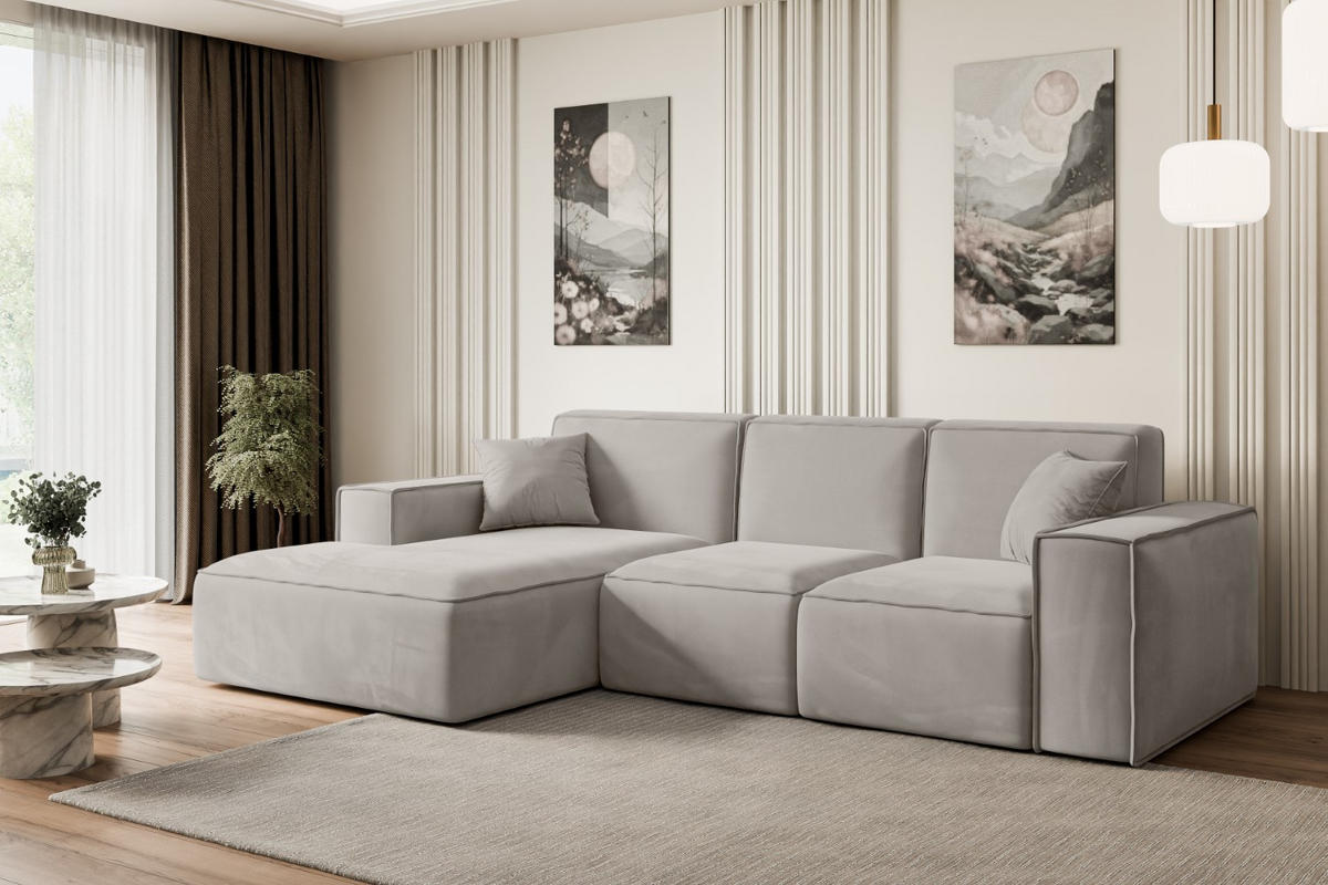 ECKSOFA Ottomane Links SERRA-L - 266x165x73 cm Hellbraun Velours - Hellbraun/Schwarz, Holzwerkstoff/Kunststoff (165/266cm) - ALTDECOR