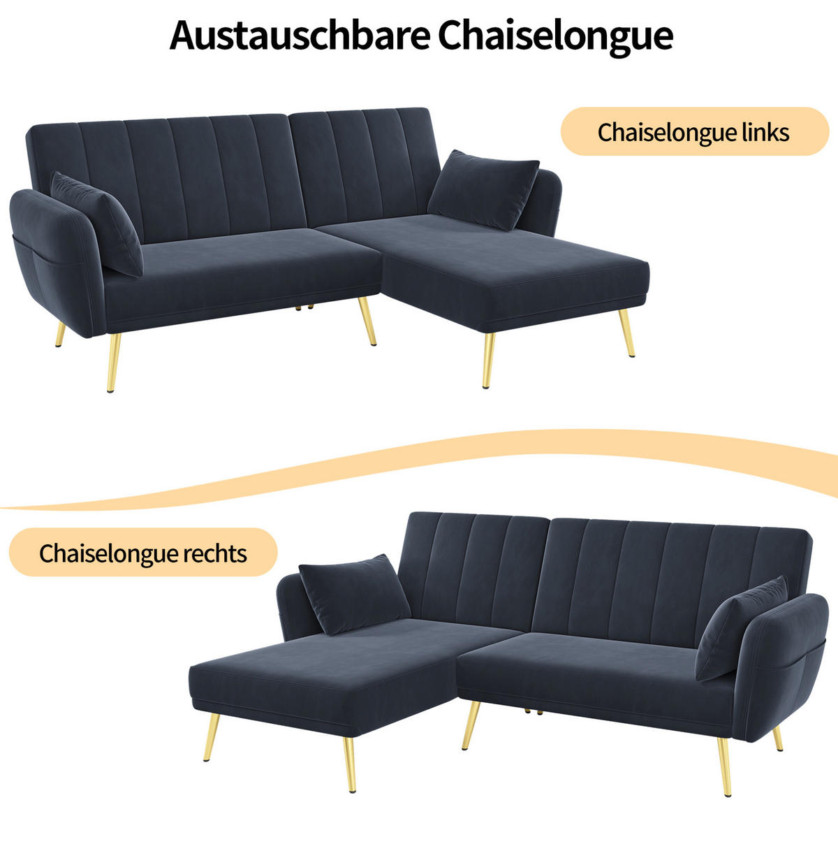 ECKSOFA, Samt mit Schlaffunktion & verstellbarer Rückenlehne, 191,5/130,5/80 cm, Schwarz - Schwarz, Textil (130.5/191.5cm) - Redom