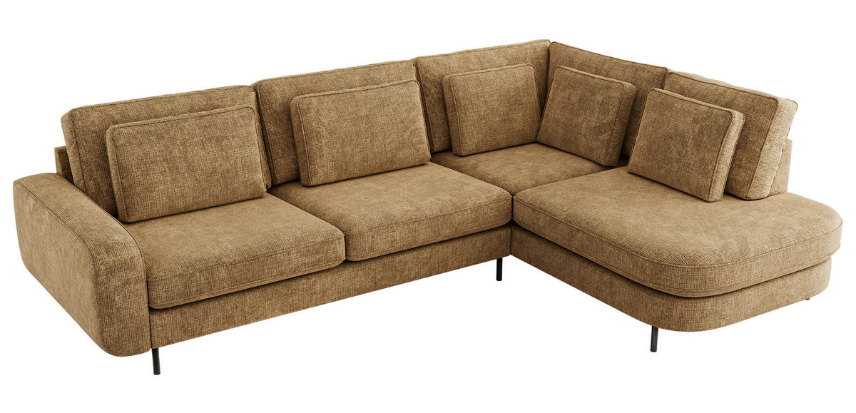 ROHOVÁ SEDAČKA CALENO L - Světle hnědá hladký senil - Levá Strana - černá/světle hnědá, kov/textil (317/225cm) - MKS