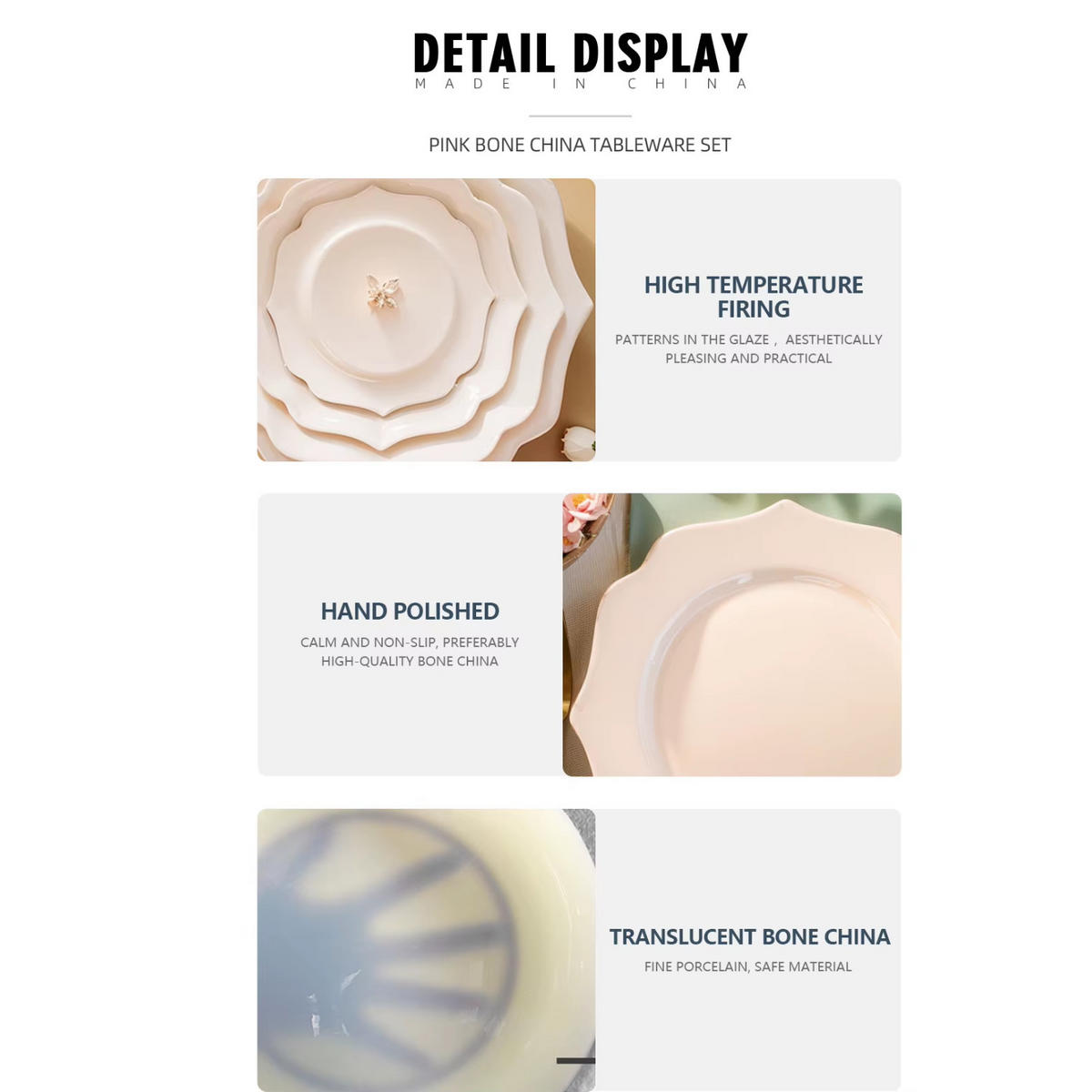 TELLERSET Rosa Bone China 4tlg Ø33 Ø27 Ø22 Ø16 cm - Hellrosa, Keramik (33/33/3cm) - Quality Elegance