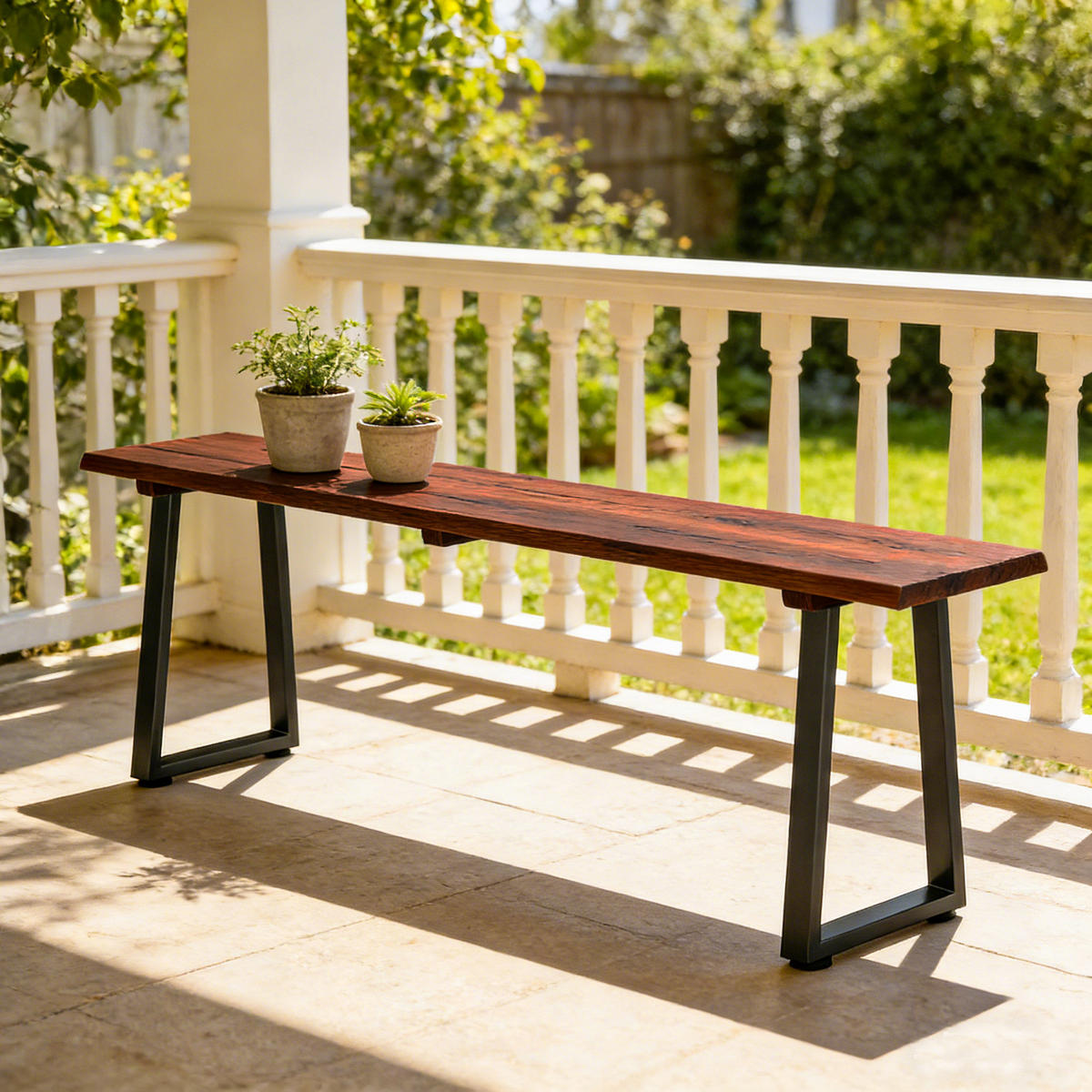 GARTENBANK DE-17794 2 Sitzer ohne Rückenlehne, 150x28x48 cm Carbonisiert - Braun, Metall (150/48/28cm) - ComfortXL