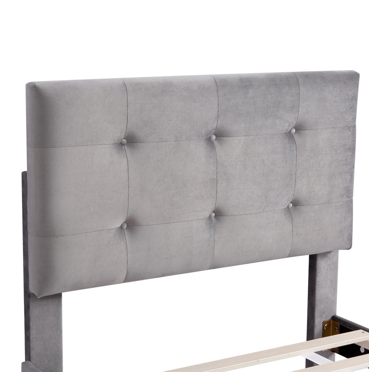 ČALOUNĚNÁ postel 90/200 cm šedá z čalouněného sametu s roštem a zásuvkou - šedá, textil (90/200cm) - OKWISH