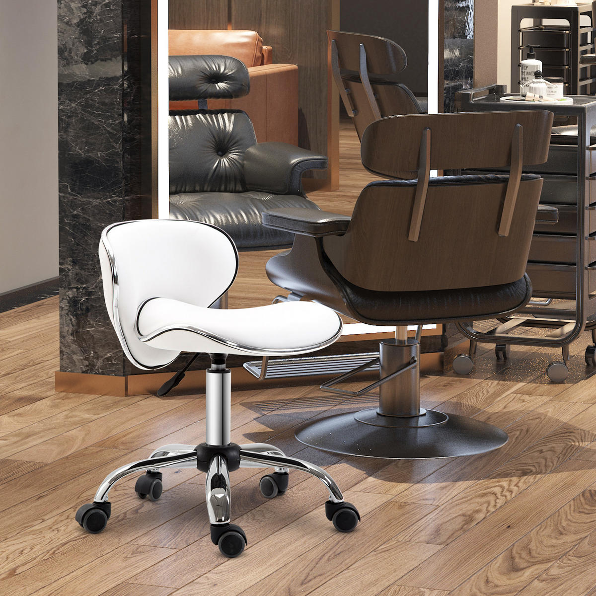 BÜROHOCKER DE-18018 höhenverstellbar 44-56 cm, Sattelform Weiß - Weiß, Metall (48/74/44cm) - ComfortXL