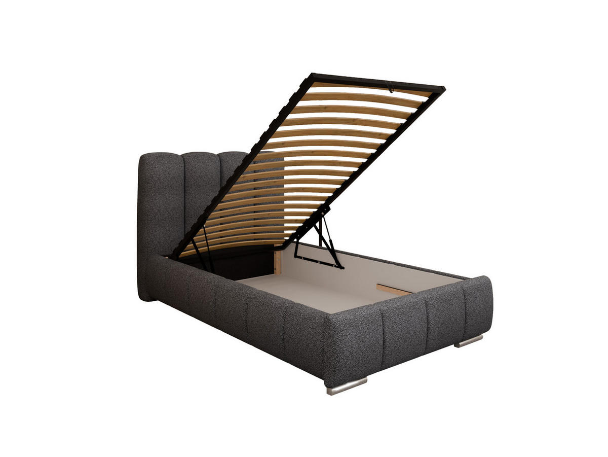 POLSTERBETT ZAIRA 100 x 200 cm mit Bettkasten und Lattenrost, 7-Zonen-Taschenfederkernmatratze CIRA (24 cm) – Schwarz - Schwarz, Holz (100/200cm) - Panda Möbel