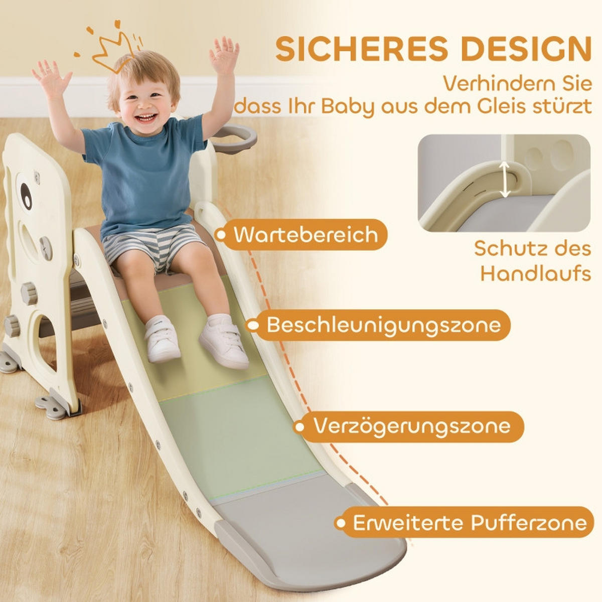 KINDERRUTSCHE 3-in-1 mit Klettergerüst und Basketballkorb faltbar für 2–5 Jahre - Ecru, Kunststoff (52/65/146cm) - Korfee