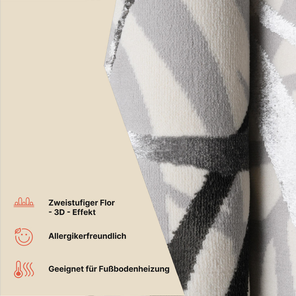 TEPPICH GOLDEN Creme Schwarz 120/170 cm - Schwarz, Kunststoff (120/170cm) - Tapiso