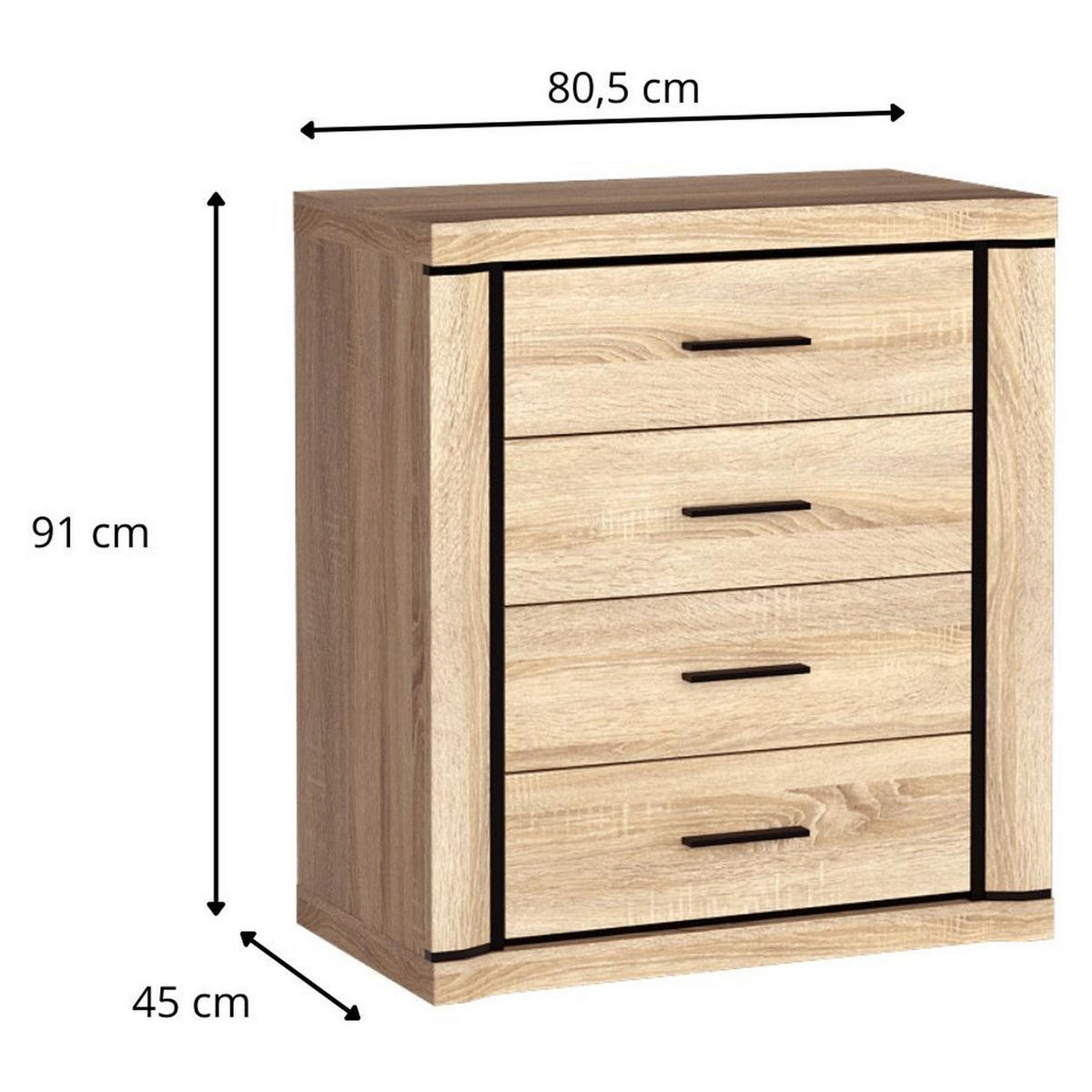 KOMMODE Dallas D-4 80,5 x 91 x 45 cm Eiche Sonoma - Sonoma Eiche, Holzwerkstoff/Kunststoff (80.5/91/45cm) - Koseto