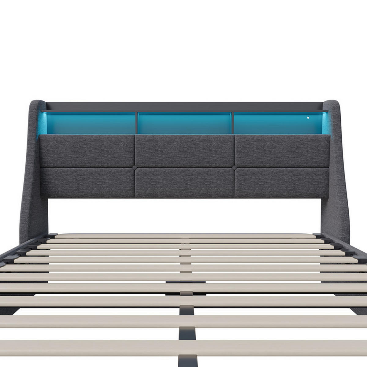 BETT 140 x 190 cm mit LED-Beleuchtung und USB, hydraulisches mit Stauraum, Lattenrost, grau - Grau, Holzwerkstoff/Textil