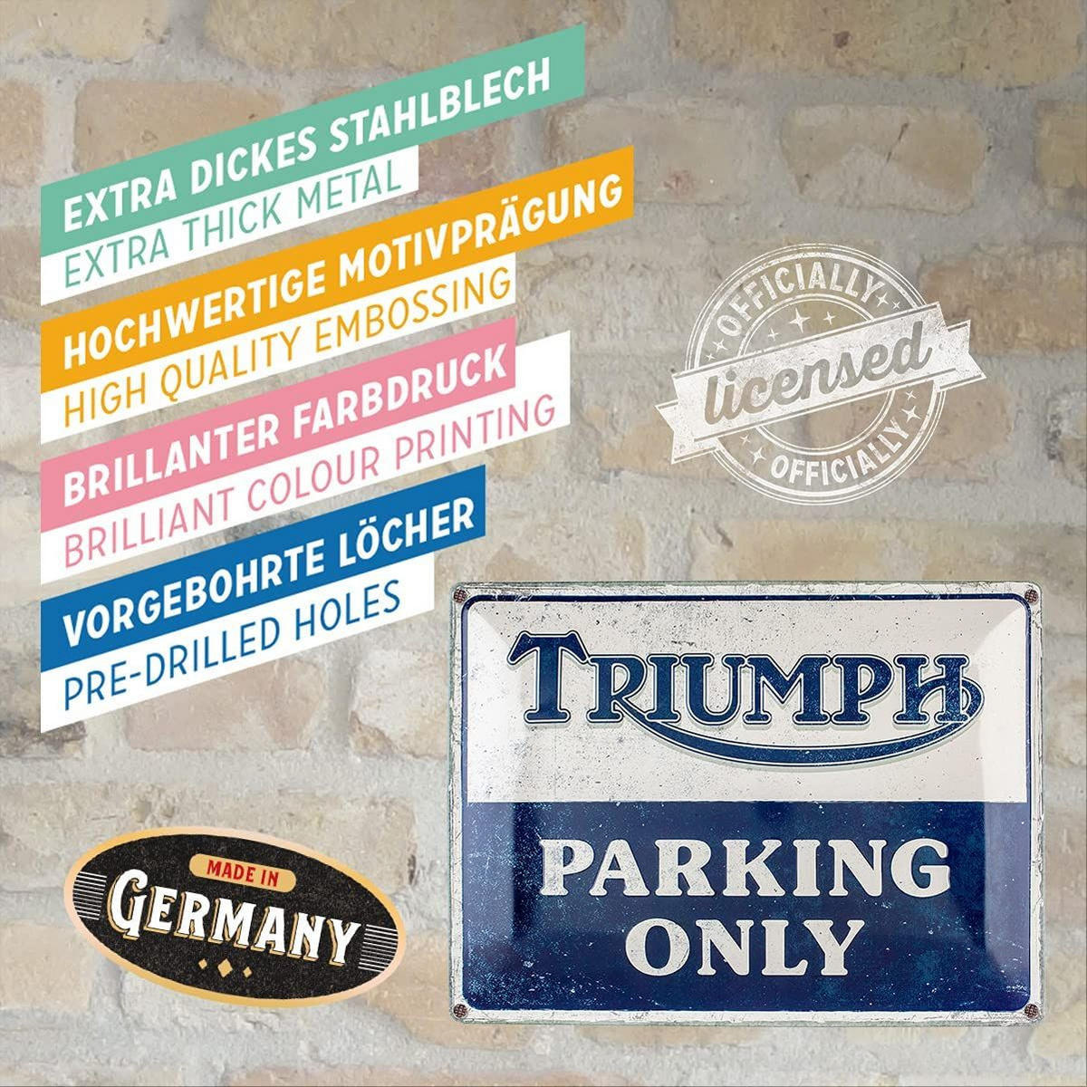 BLECHSCHILD 30/40 cm Triumph Parking Only - Multicolor, Metall (40/30/0.2cm) - Nostalgic-Art
