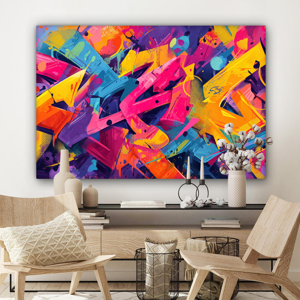 LEINWANDBILD Abstrakt - Formen - Farbenfroh XXL 150x100 cm - Magenta, Textil (150/100cm) - MuchoWow