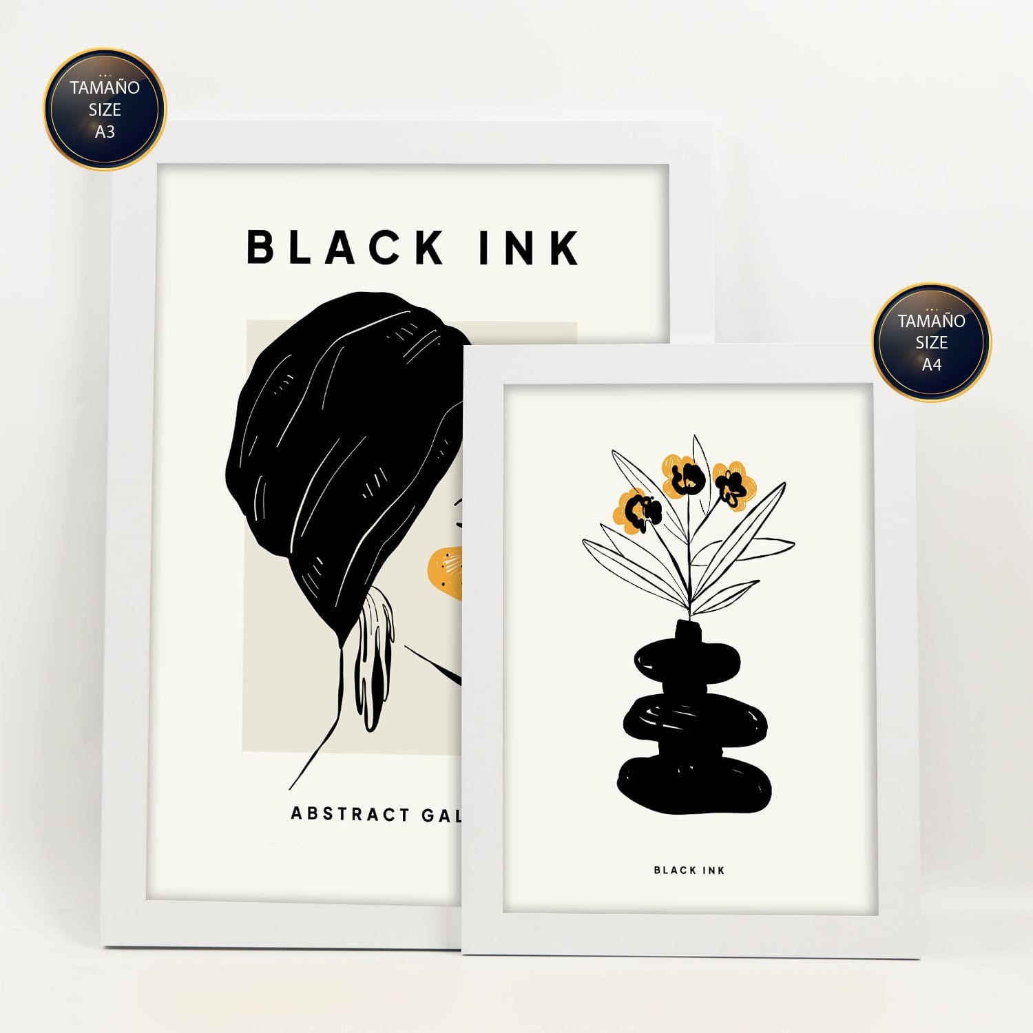 POSTER Set Mit 6 In Schwarzer Tinte Natürlich Künstlerische Und Abstrakte Drucke Für Innenarchitektur A3 & A4 Weißer Rahmen - Weiß, Papier (29/3cm) - Nacnic
