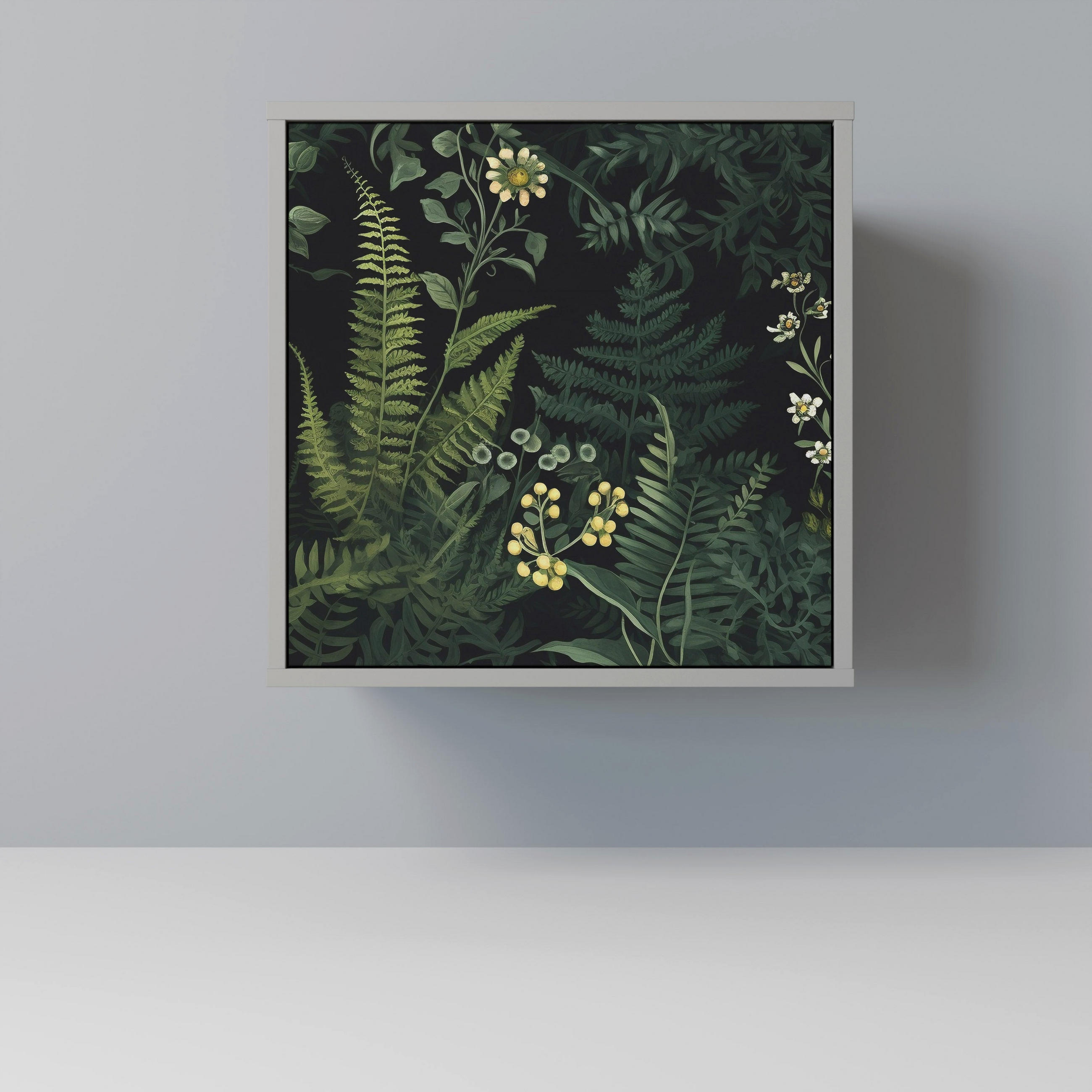 SIDEBOARD FERN FLOWERS, Grau, 57,5x42x57,5 cm, Ohne Füße - Multicolor/Grau, Holzwerkstoff (57.5/57.5/42cm) - SpaceRebels