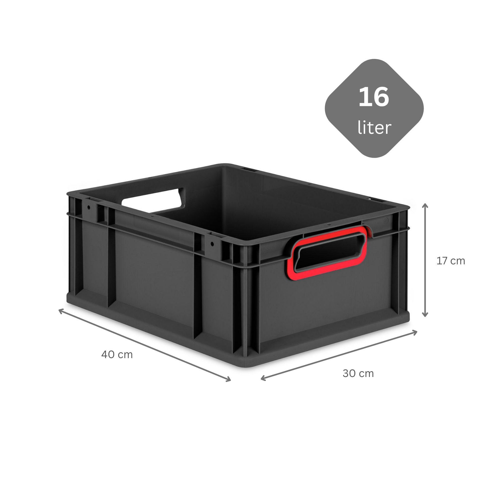 EUROBOX NextGen Color 17x30x40 cm 16 Liter Griffe rot offen, Schwarz - Rot/Schwarz, Kunststoff (30/17/40cm) - PROREGAL