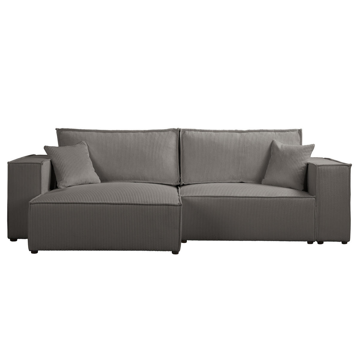 ECKSOFA mit Schlaffunktion - 255 cm - Schwarz/Grau, Kunststoff/Textil (255/148cm) - home24