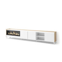 LOWBOARD, Weiß und Eiche, 315/35/61cm, Kamin mit Feuereffekt XXL - Weiß, Holzwerkstoff (315/61/35cm) - Skraut Home