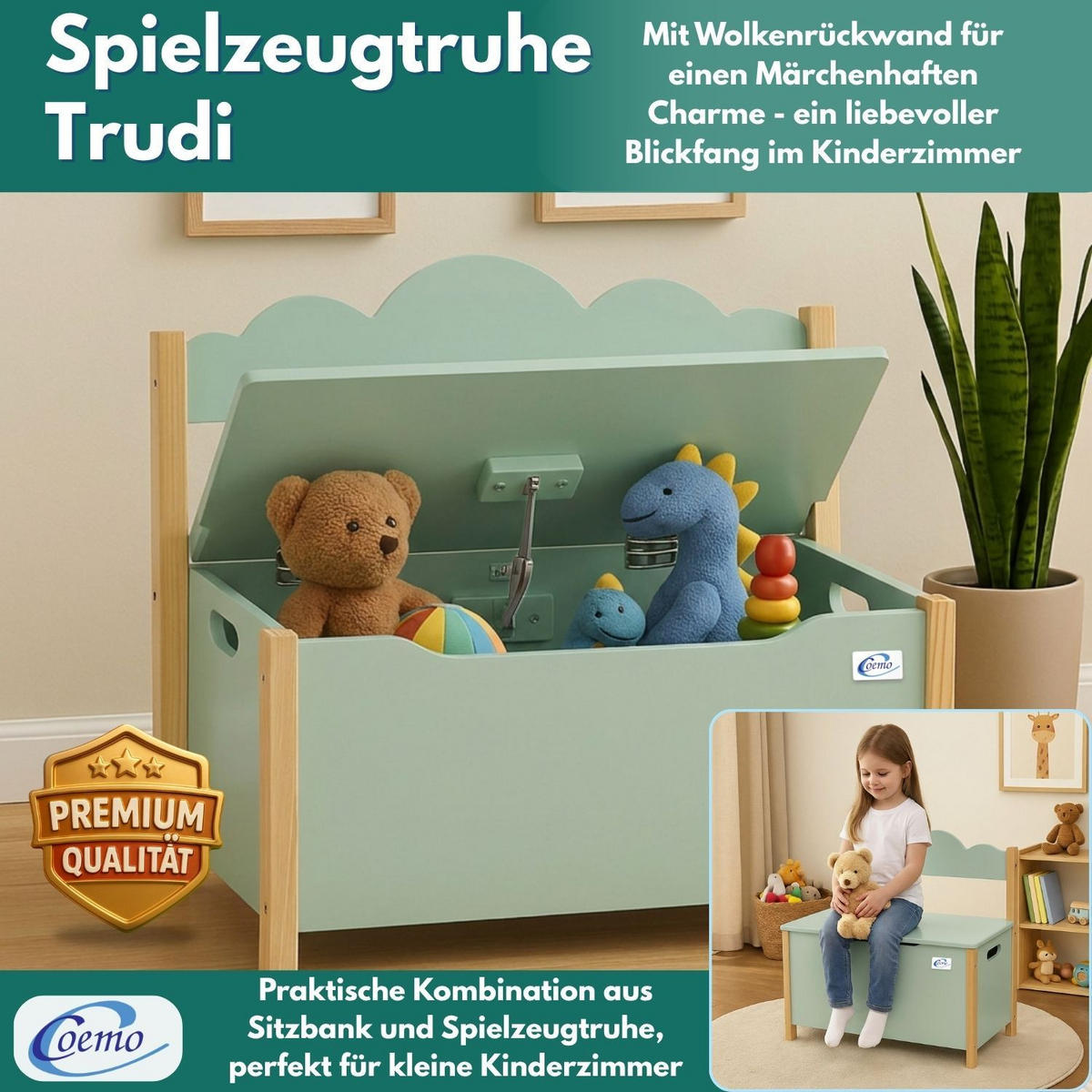 KINDERSITZBANK TRUDI Spielzeugtruhe in Weiß - Weiß, Holzwerkstoff (26/55/60cm) - Coemo