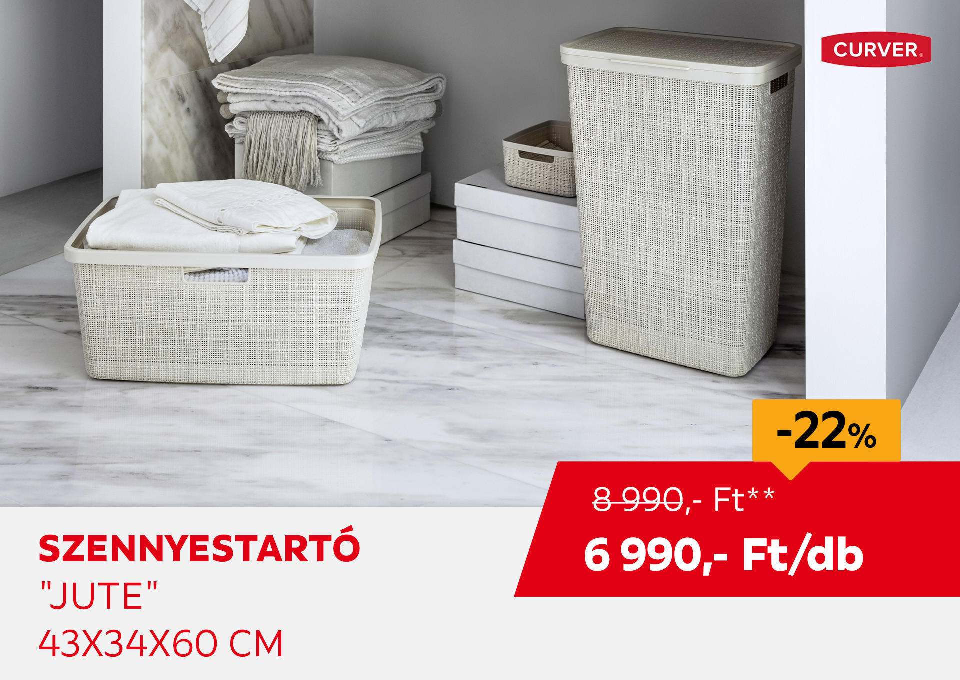 Szennyestartó "Jute", 43x 34 x 60 cm Kiemelt termék 8990 Ft.- helyett 6990 Ft.-