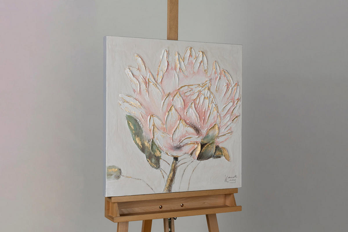 OLEJOMALBA 60/60 cm, Zvířata - bílá/růžová, dřevo/textil (60/60cm) - KUNSTLOFT