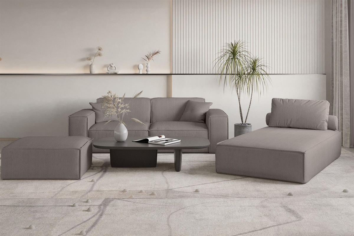 POLSTERHOCKER Celes Premium In Scala - Taupe, Holzwerkstoff/Textil (105/40/105cm) - Fun Möbel