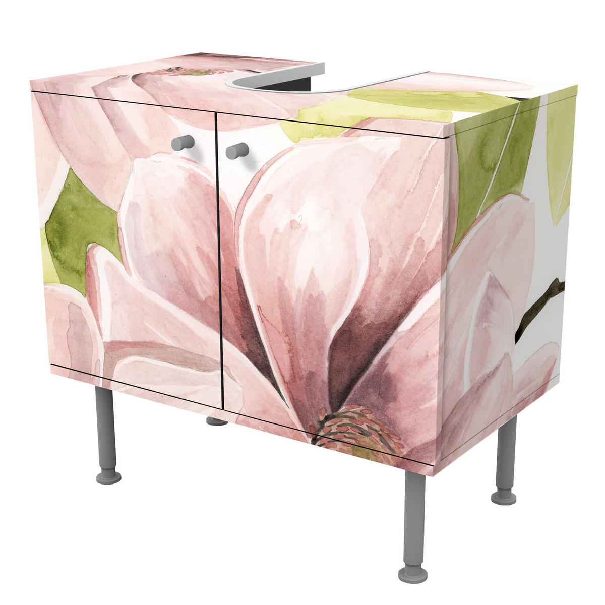 WASCHBECKENUNTERSCHRANK Magnolie errötet II 60/55/35 cm - Rosa, Holzwerkstoff (60/55/35cm) - Bilderwelten