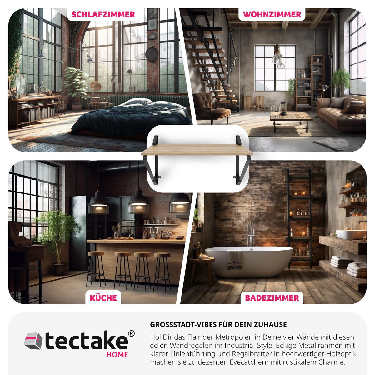 WANDREGAL 2er Set Irvine,60 x 20 x 33,5 cm, Industrial Holz hell, Eiche Sonoma - Naturfarben, Holzwerkstoff (20/33.5/60cm) - tectake