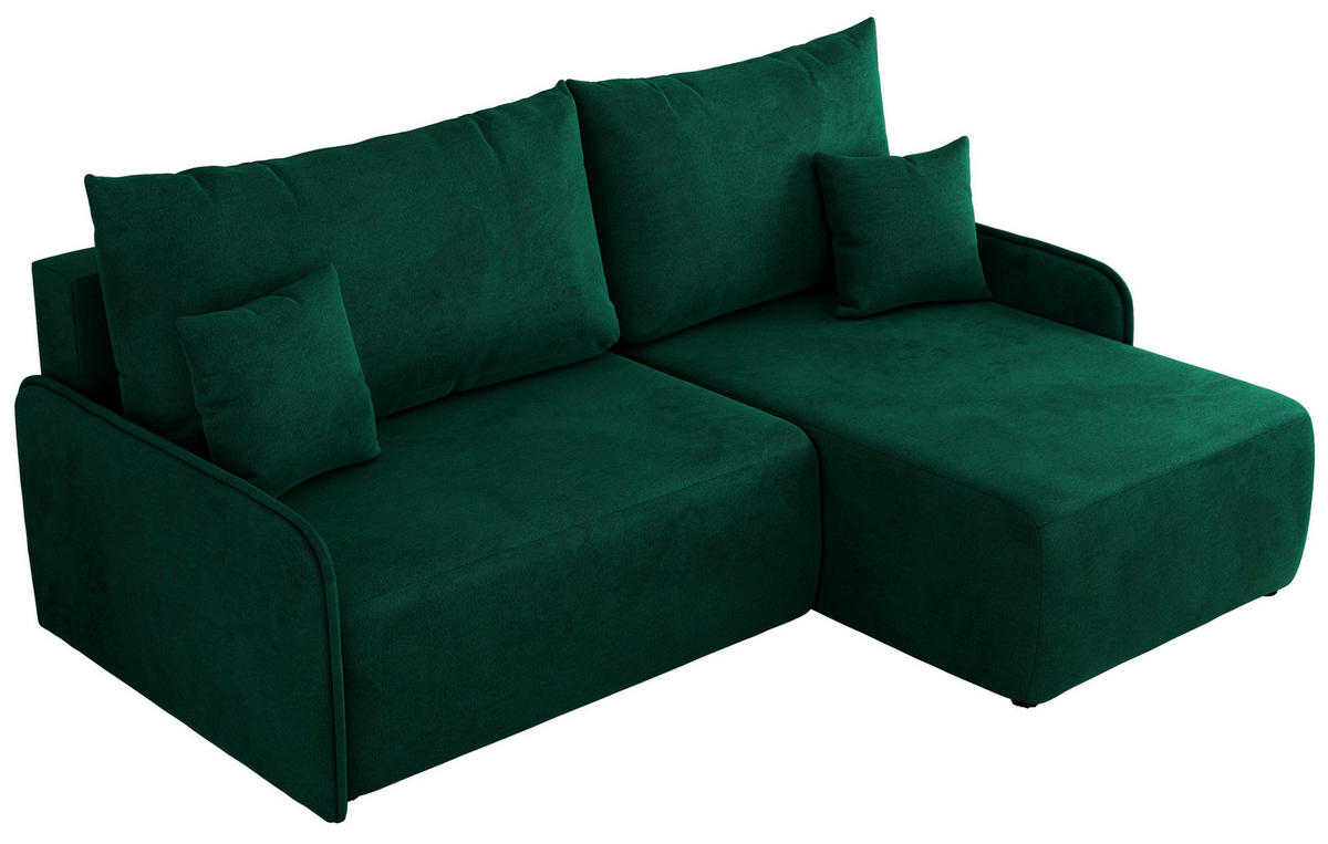 ECKSCHLAFSOFA ARPA L Dunkelgrün Velvet - rechts - Dunkelgrün/Schwarz, Kunststoff/Textil (150/198cm) - MKS