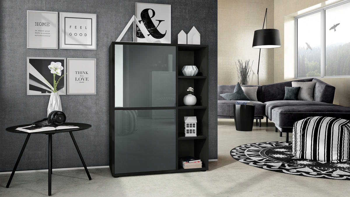 HIGHBOARD Cuba Türen in Grau Hochglanz - Grau, Holzwerkstoff (79/105.5/35.5cm) - Vladon