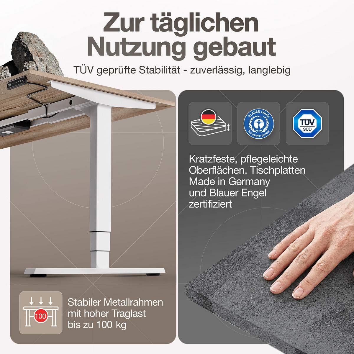 SCHREIBTISCH Elektrisch höhenverstellbarer Schreibtisch Y-Line Sichtbeton Anthrazit Signalweiß 160/80/62-127cm - Schieferfarben/Weiß, Holzwerkstoff/Metall (80/160/127cm) - ASSMANN