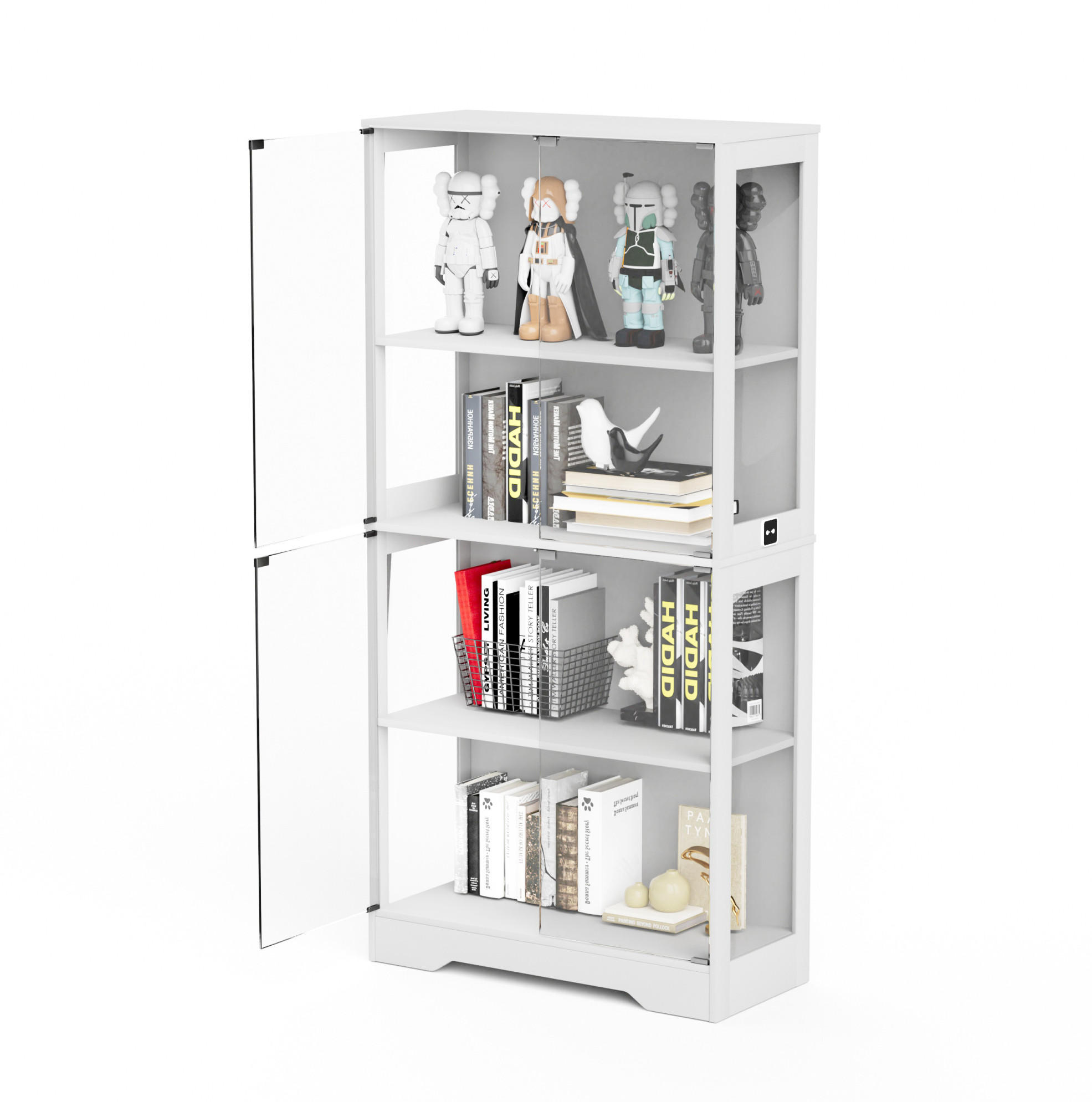 VITRINE 80/35/165 cm aus MDF und Glas mit LED-Beleuchtung und Bewegungssensor Weiß - Weiß, Holzwerkstoff (80/165/35cm) - Modenvie