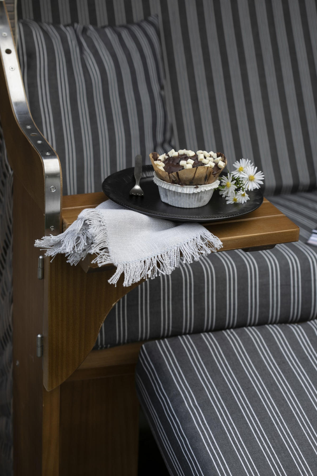 STRANDKORB Komplettset - Schleswig Pinie - PE mokka - Modell 553 - Grau, Holz (120/160/80cm) - bene living
