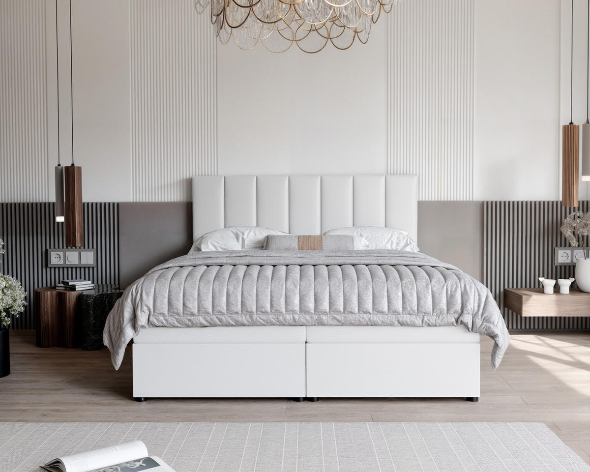 BOXBETT ZELTO 200/200 cm, mit Matratze und Topper, Weiß - Weiß, Holzwerkstoff/Textil (200/200cm) - Idohome