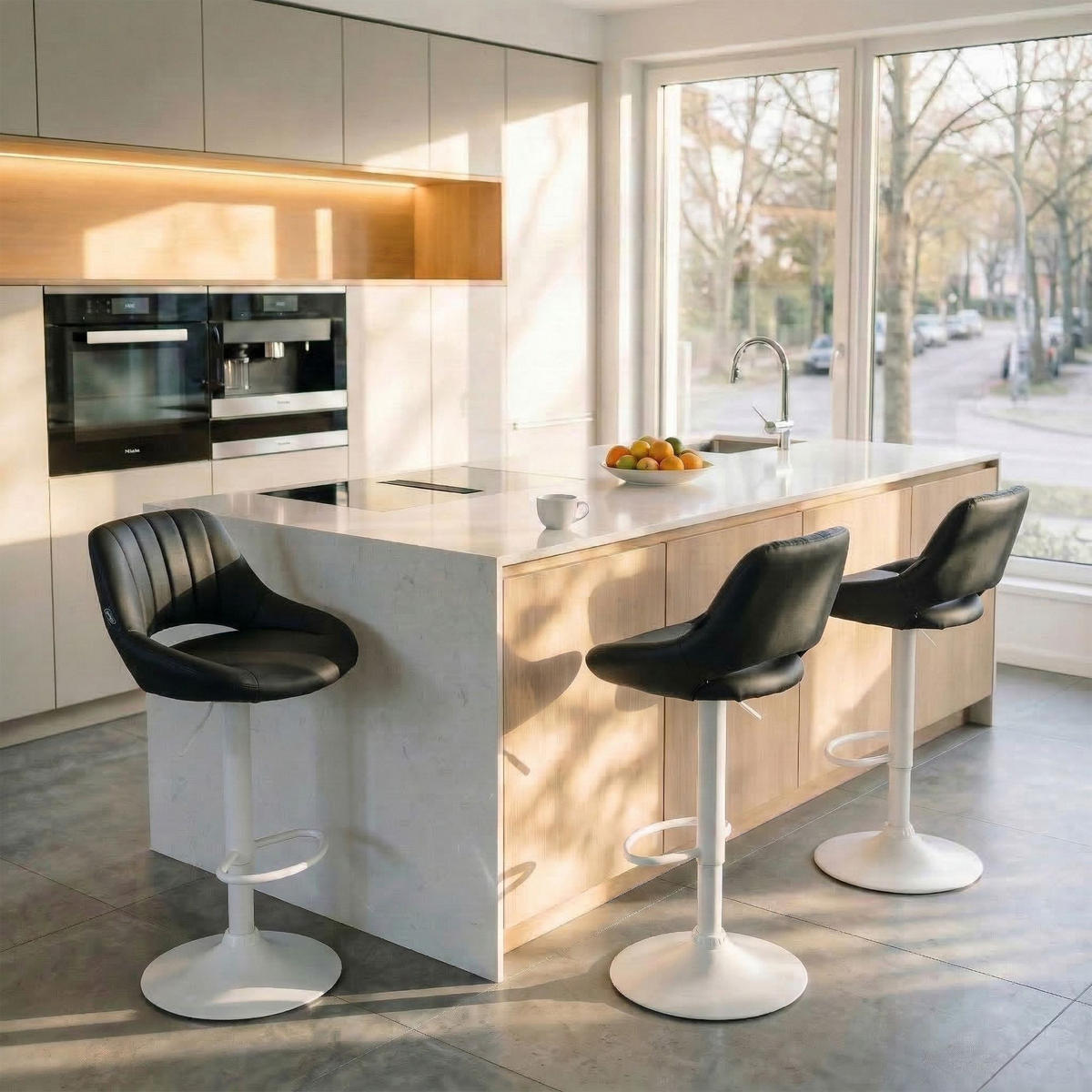 BARHOCKER Lederlook Schwarz - Schwarz/Weiß, Textil/Metall (47/85/48cm) - CLP