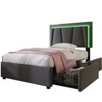 POLSTERBETT aus Holz, Leinen und Metall 90x200 cm Grau mit LED-Beleuchtung und 2 Schubladen - Grau, Holz (90/200cm) - IVMEU