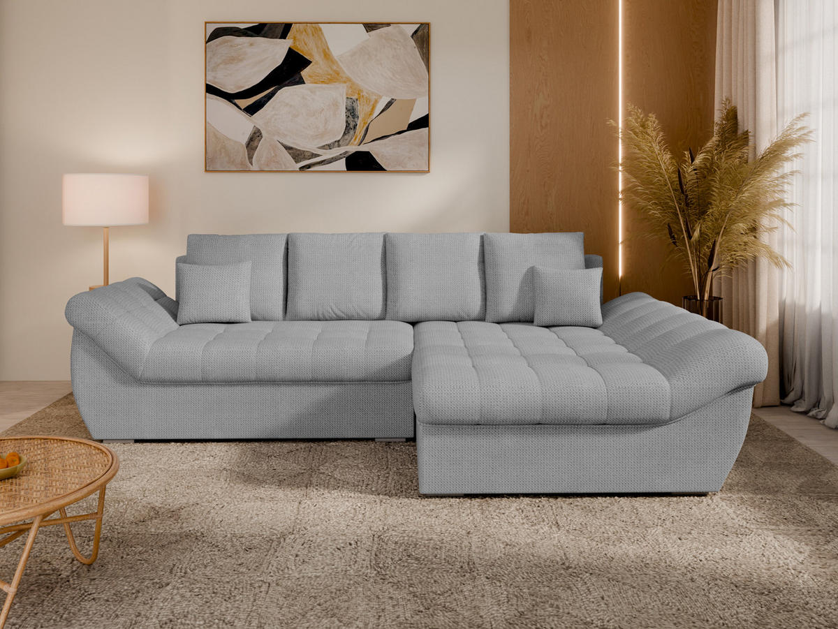 ECKSOFA ZAYA mit Schlaffunktion L-Form, Sofa mit Bettkasten, Wohnzimmersofa, Couch, Soffa, Bettsofa, RECHTS- Hellgrau - Hellgrau, Holz (279/175cm) - Homesy