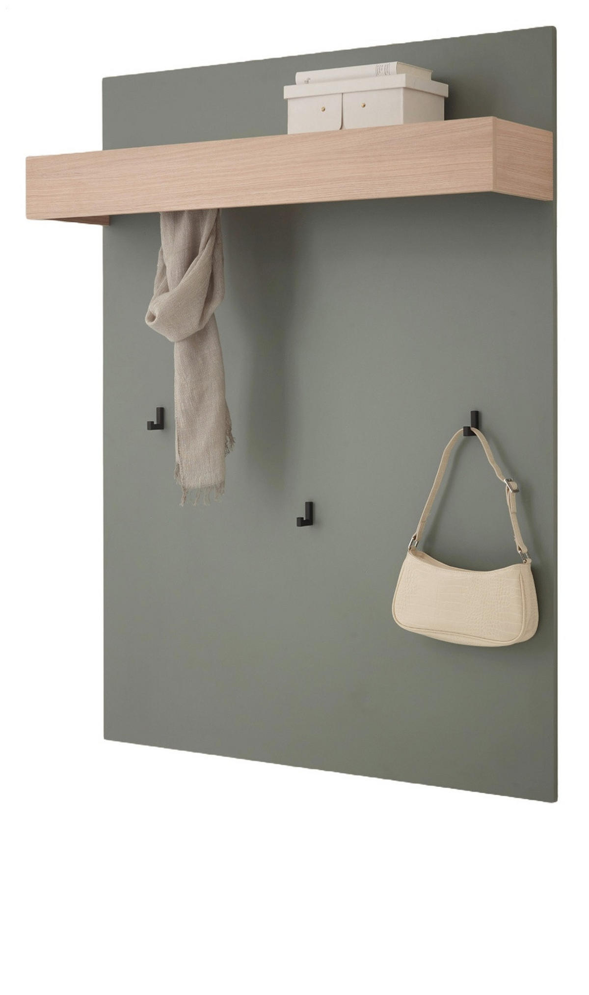 GARDEROBENPANEEL Salbei Grün mit Eiche, Wandgarderobe mit Kleiderstange, 100 x 135 cm - Salbeigrün/Eichefarben, Holzwerkstoff/Metall (100/135/25cm) - Furn.Design