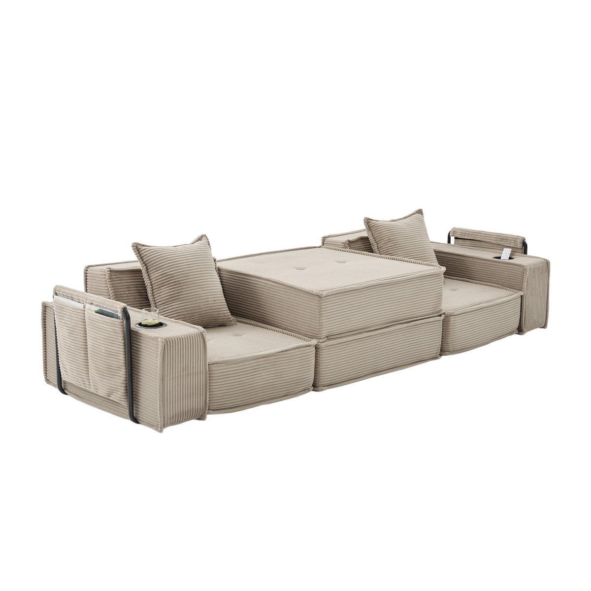 SCHLAFSOFA Zweisitzer mit Schlaffunktion,ausziehbar,Modulares Design,Cord,Khaki - Braun, Textil (162/42/54cm) - LVHOM
