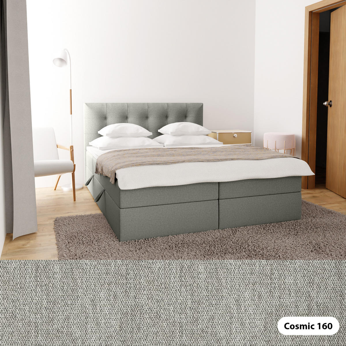 BOXBETT Doppelbett Kolumbo Grau 160x200 cm - Grau, Textil (160/200cm) - Fedve