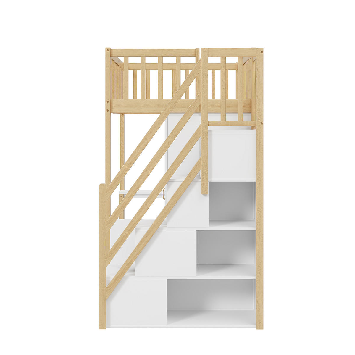 HOCHBETT 90/200 cm DE-01173, in Holzfarbe, mit Kleiderschrank, Tisch, Regal und Stauraum-Treppe - Naturfarben, Holz (90/200cm) - ComfortXL