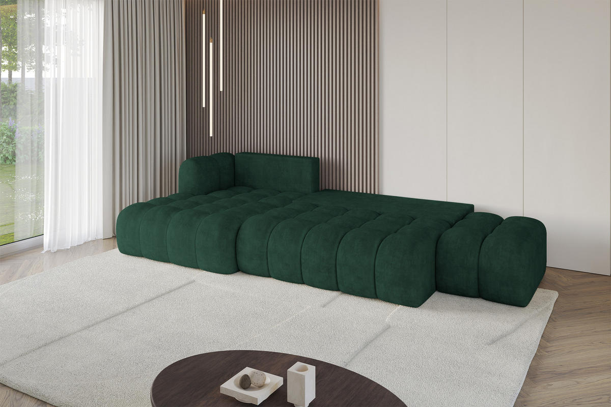 ECKSOFA mit Schlaffunktion Ottomane Links OLEA-L2 321x164x75 Grün Velours - Schwarz/Hellgrün, Holzwerkstoff/Kunststoff (321/164cm) - ALTDECOR