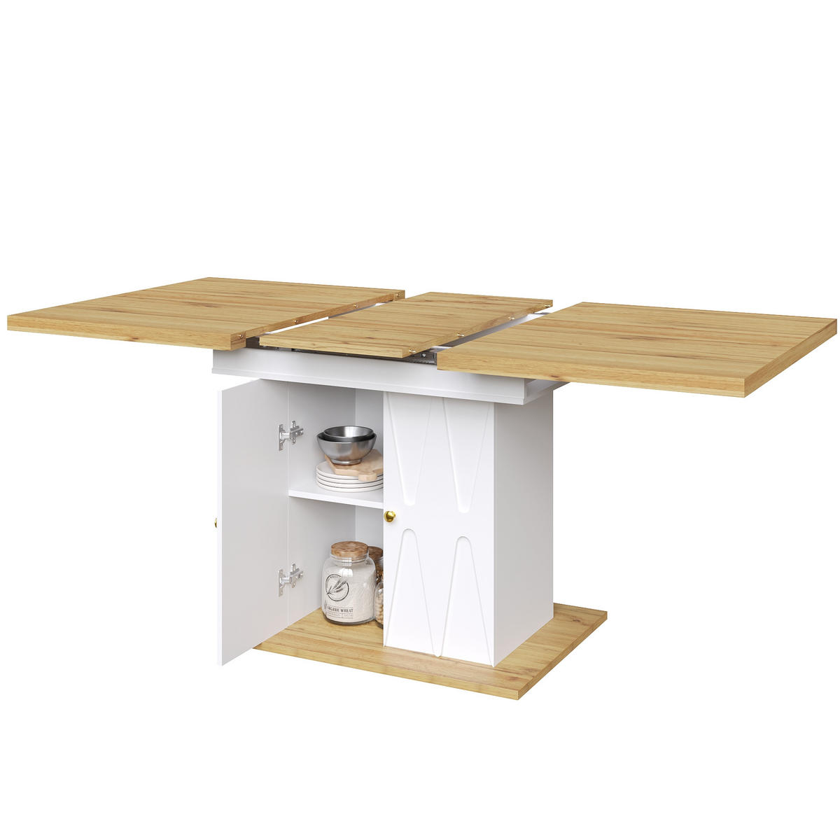 AUSZIEHTISCH 110/70/76,5 cm weiß mit Stauraum in Tischbeinen aus MDF und Metall - Weiß, Holzwerkstoff (110/70/76.5cm) - OKWISH