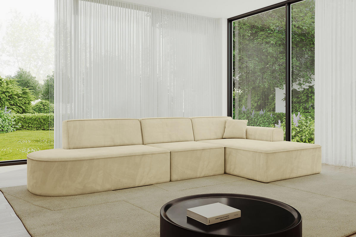 ECKSOFA Ottomane Rechts IREA-L2-v3 - 327x165x77 cm Beige - Taupe, Holzwerkstoff/Textil (327/165cm) - ALTDECOR