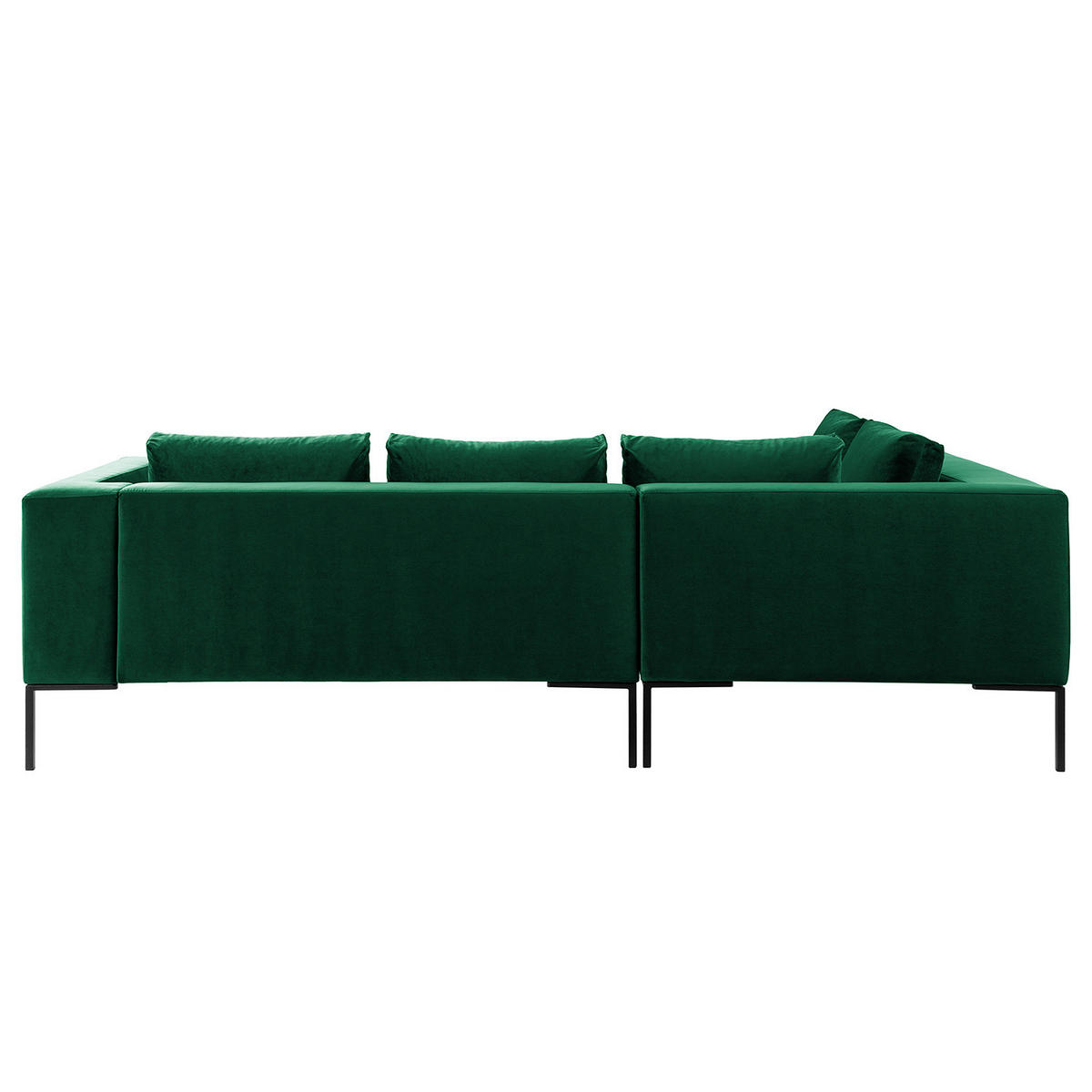 ECKSOFA mit Ottomane - Dunkelgrün/Schwarz, Textil/Metall (255/230cm) - home24