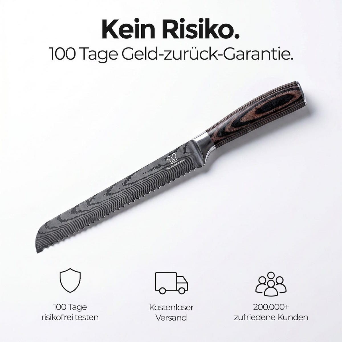 KÜCHENKOMPANE Profi Messer-Set 8-tlg. – Edelstahl Küchenmesser mit Pakkaholz-Griffen - Braun, Holz/Metall - Küchenkompane