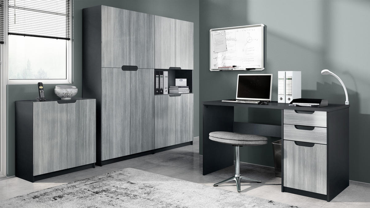 BÜROMÖBELSET Logan Fronten in Avola-Anthrazit - Anthrazit, Holzwerkstoff (246/185/60cm) - Vladon