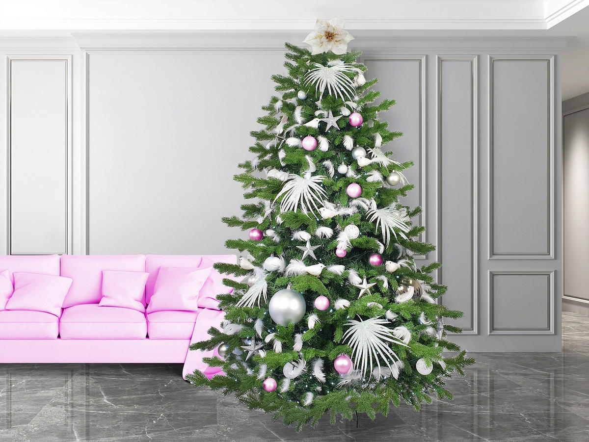 LAALU CHRISTBAUMKUGEL-SET 222 Stück im Karton POLAR PINK für Weihnachtsbäume 300-600 cm - Rot/Silberfarben, Glas/Kunststoff (60/50/80cm) - LAALU