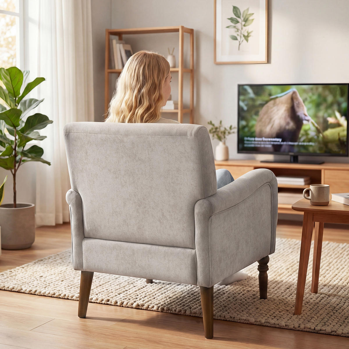 SESSEL DE-13517 hohe Rückenlehne, Massivholzfüße Grau - Grau, Holz (70/88/75cm) - ComfortXL