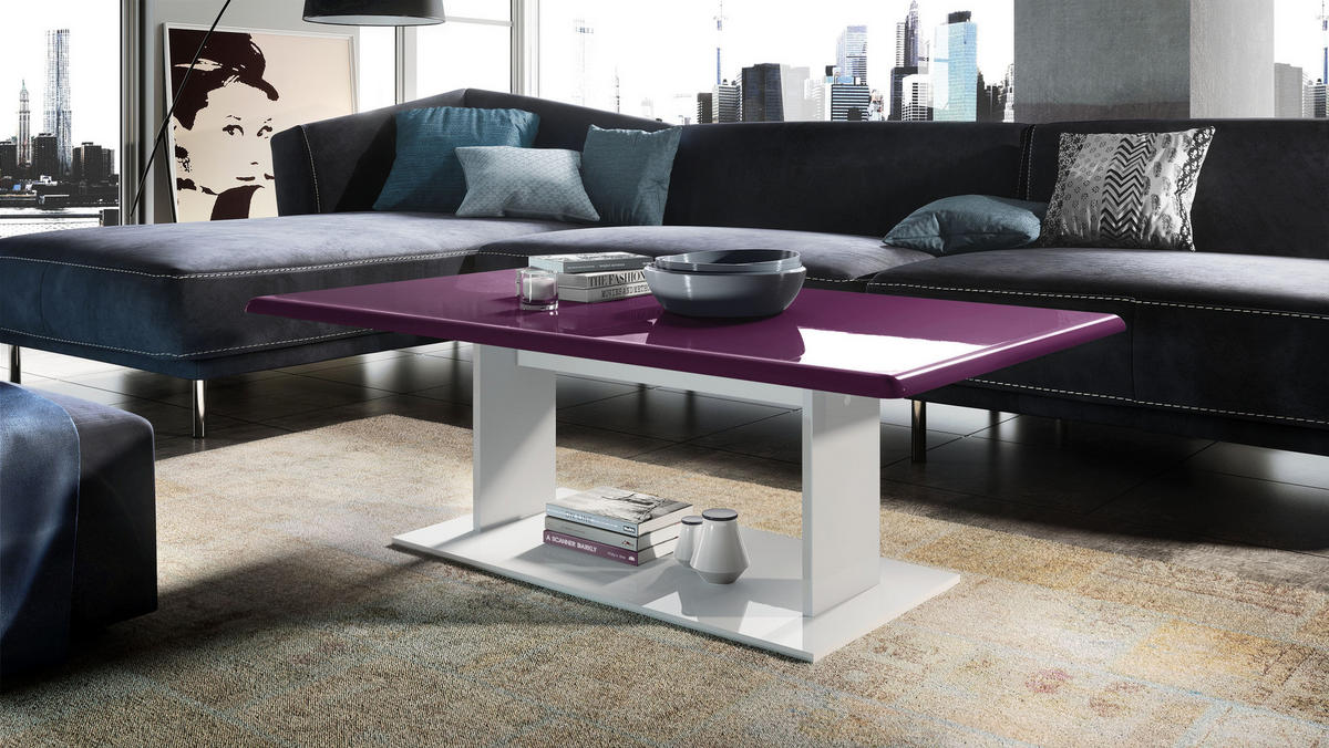 COUCHTISCH Mono Tischplatte in Brombeer Hochglanz - Brombeere, Holzwerkstoff (70/120/40cm) - Vladon