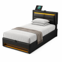 POLSTERBETT 90/200 mit USB-Anschluss, LED-Beleuchtung, Stauraum und PU-Litschi-Muster in Schwarz - Schwarz, Holzwerkstoff/Textil (90/200cm) - EVRYAE
