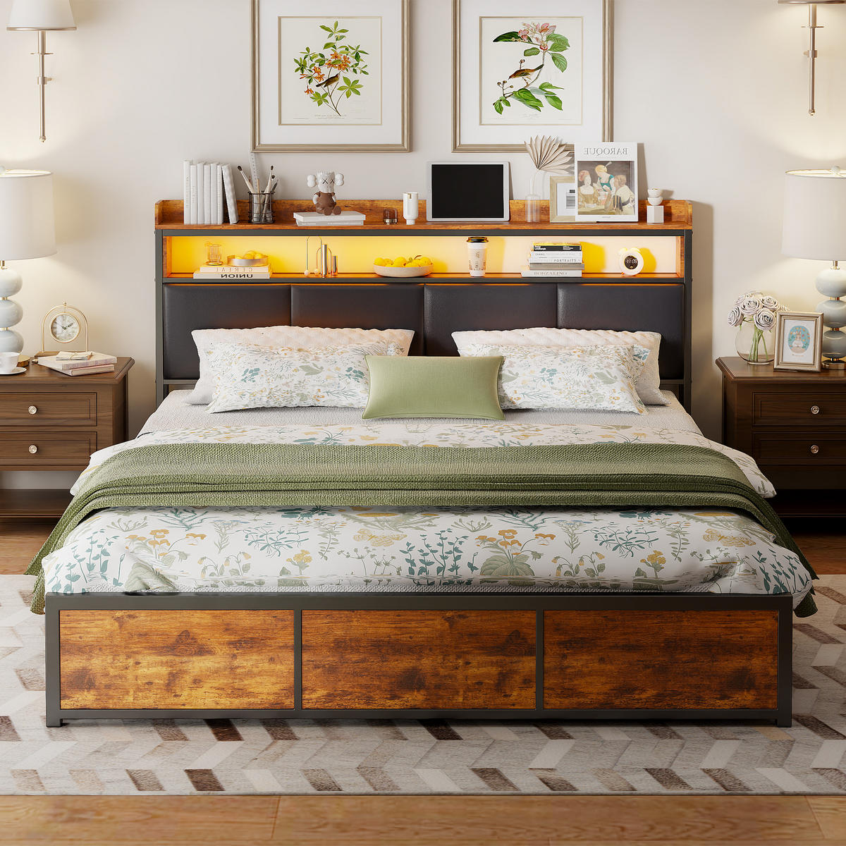 POLSTERBETT 180x200 cm LED Lattenrost Stauraum PU Kopfteil schwarz - Schwarz, Holz (180/200cm) - LEBENLANG